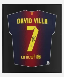 Framed David Villa Signed Shirt, Barcelona Home 7 [Lite]