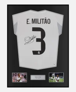 Framed Eder Militao Signed Real Madrid Shirt 2025-26 Home [Classic]