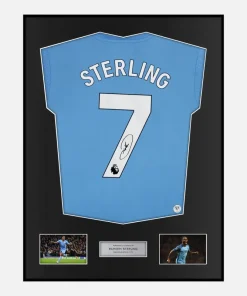 Framed Raheem Sterling Signed Manchester City Shirt 2021-22 Home [Classic]