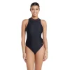 ZOGGS WOMENS CABLE ZIPPED HI NECK BLACK SWIMSUIT