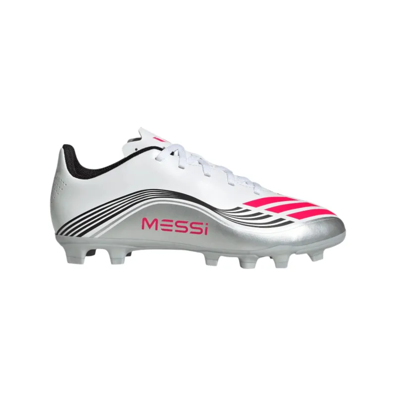 Adidas Junior Football Boot F50 Messi Club FG/MG Cloud White/Lucid Red/Silver Metallic - Image 3