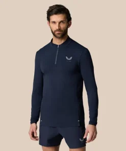 CASTORE MENS 1/4 ZIP LONG SLEEVE TOP MIDNIGHT NAVY/WHITE