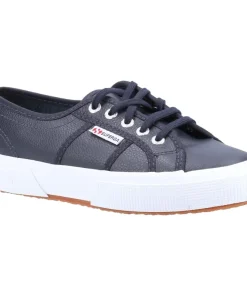 Superga 2750 Tumbled Leather Shoe Blue Navy