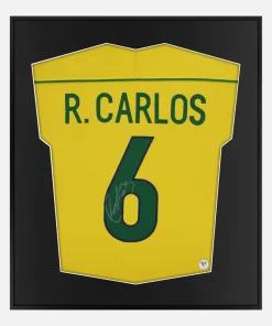 Framed Roberto Carlos Signed Shirt, Original Nike 1998 Brazil Kit [Lite]