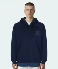 adidas Men's Trefoil Fleece Track Men's Navy Hooded Jacket AB7586