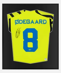 Framed Ødegaard Signed Arsenal Shirt, Neon Yellow Away [Lite]