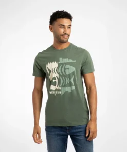 WEIRD FISH MENS DOUBLE FISH ECO GRAPHIC TEE DEEP LICHEN GREEN