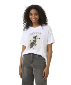 Kaffe Womens T-Shirt Vivie Optical White/Flower Square