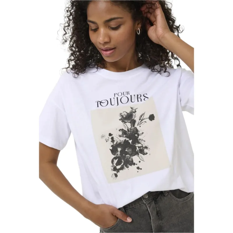 Kaffe Womens T-Shirt Vivie Optical White/Flower Square - Image 2