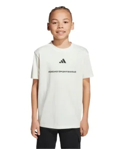 Adidas Boys T-Shirt Slogan Single Jersey Off White