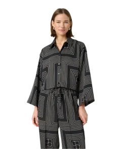 Soaked Womens Shirt Topaz LS Black w Oatmeal Monogram