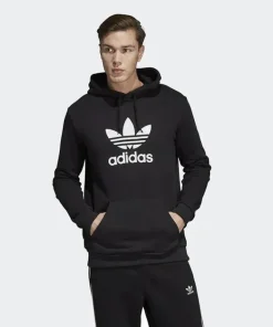Adidas Trefoil Hoodie Men's Classic Pullover Fleece Black DT7964