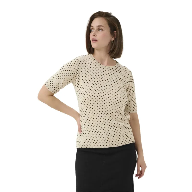 Kaffe Womens Pullover Liz Feather Gray Melange/Black Dots