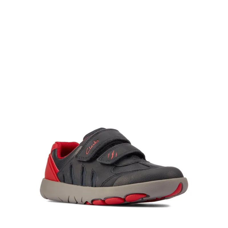 Clarks Boys Trainer Rex Play K Navy/Red Leather