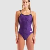 ARENA WOMENS SNAKESKIN SWIMSUIT LIGHTDROP BACK BLACK/PURPLE