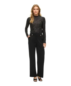 Vila Womens Pants Clua HW Wide Button Black/Gold Button