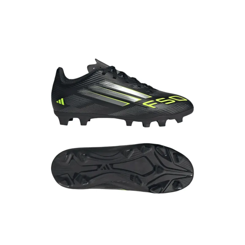 Adidas Junior Football Boot F50 Club FG/MG Core Black/Iron Metallic/Lucid Lemon - Image 3