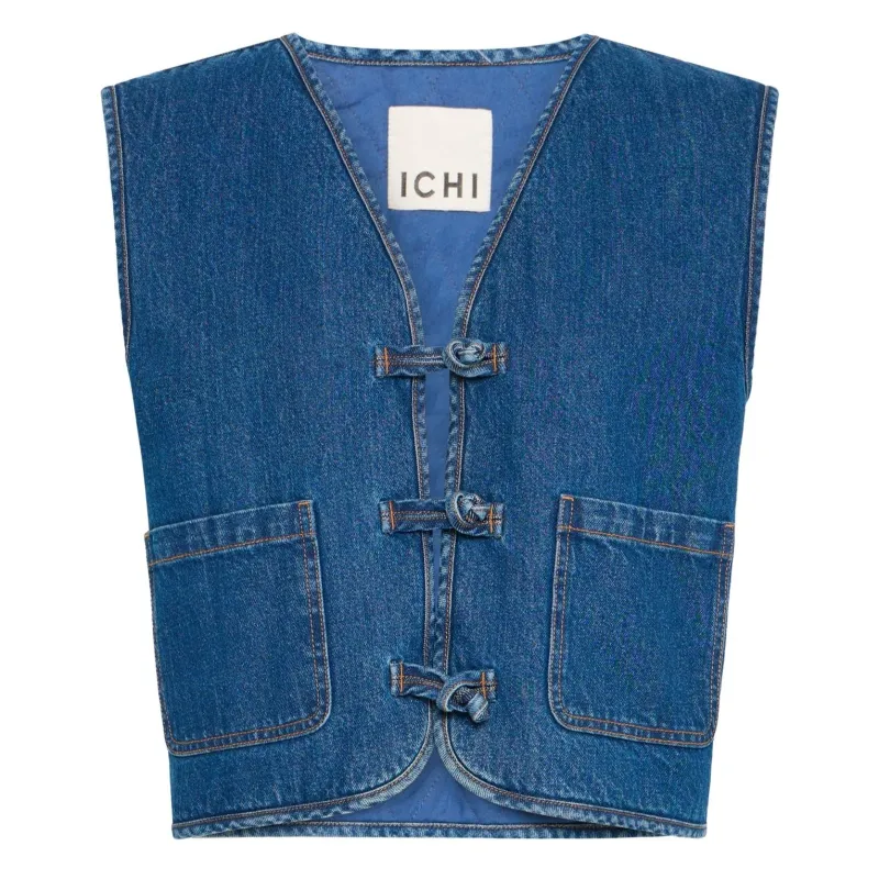 Ichi Womens Waistcoat Pellie Medium Blue - Image 2