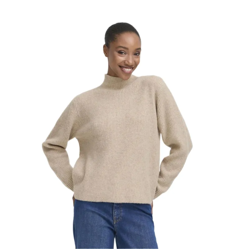 Ichi Womens Pullover Ducie LS Oatmeal Melange