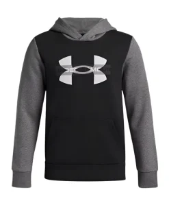 Under Armour Boys Hoodie Rival Fleece Black/Castlerock Light Heather/White