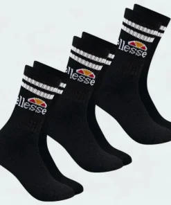 Ellesse Vulloni 3 Pack Sport Crew Socks Black Men's UK 9-11.5