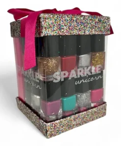 Sparkle Unicorn 12 Piece Nail Varnish Gift Set – Metallic Glitter, 12 Shades & Ethical Ingredients