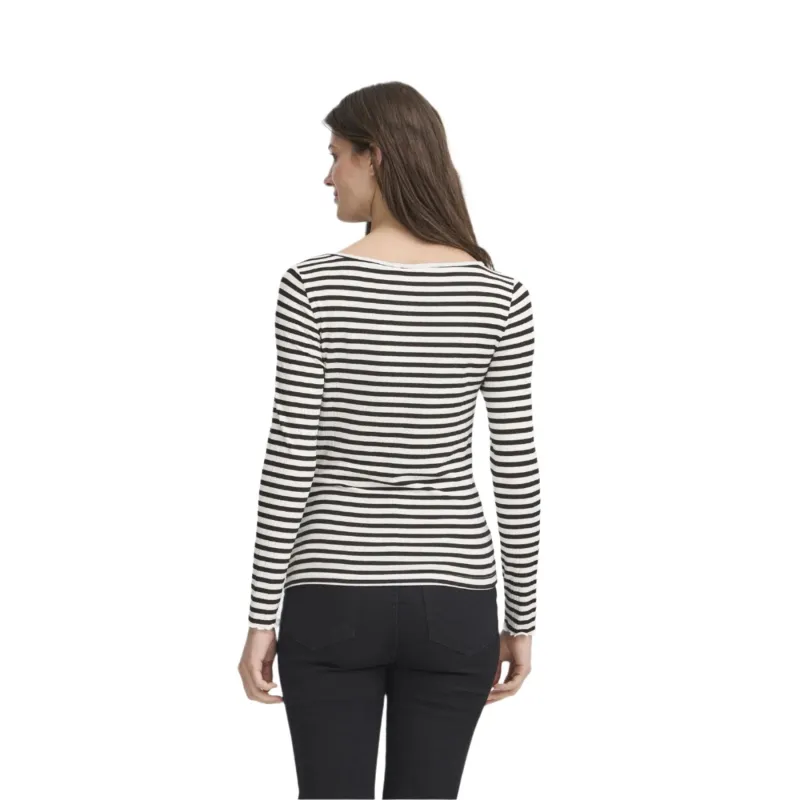 Ichi Womens T-Shirt Cella LS Cloud/Meteoite Stripe - Image 2