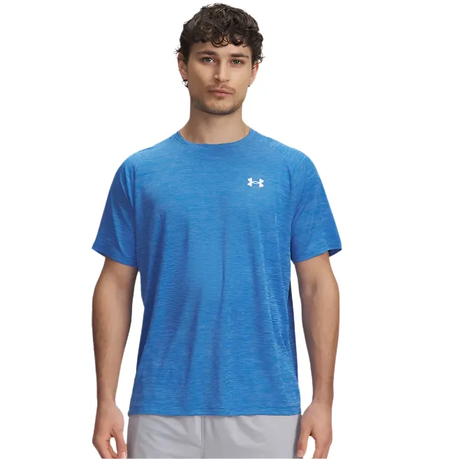 Under Armour Mens T-Shirt Tech Textured Downpour Blue Atlantis/White