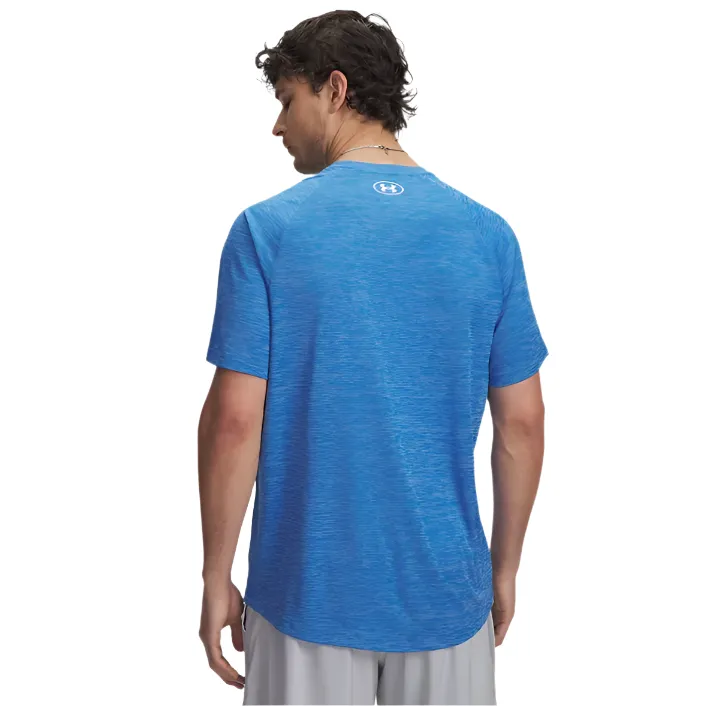 Under Armour Mens T-Shirt Tech Textured Downpour Blue Atlantis/White - Image 2