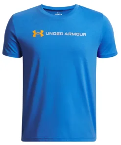 Under Armour Boys T-Shirt Logo Wordmark SS Blue Atlantis/Mod Grey