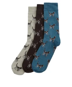 Barbour Mens Socks Pointer Dog 3 Pack Gift Set Blue Stone