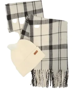 Barbour Dover Beanie & Hailes Scarf Gift Set Monchrome Tartan