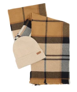 Barbour Pendle Beanie & Blair Scarf Gift Set Hessian Navy