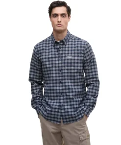 Barbour International Mens Shirt Hawks Check Oxford Navy