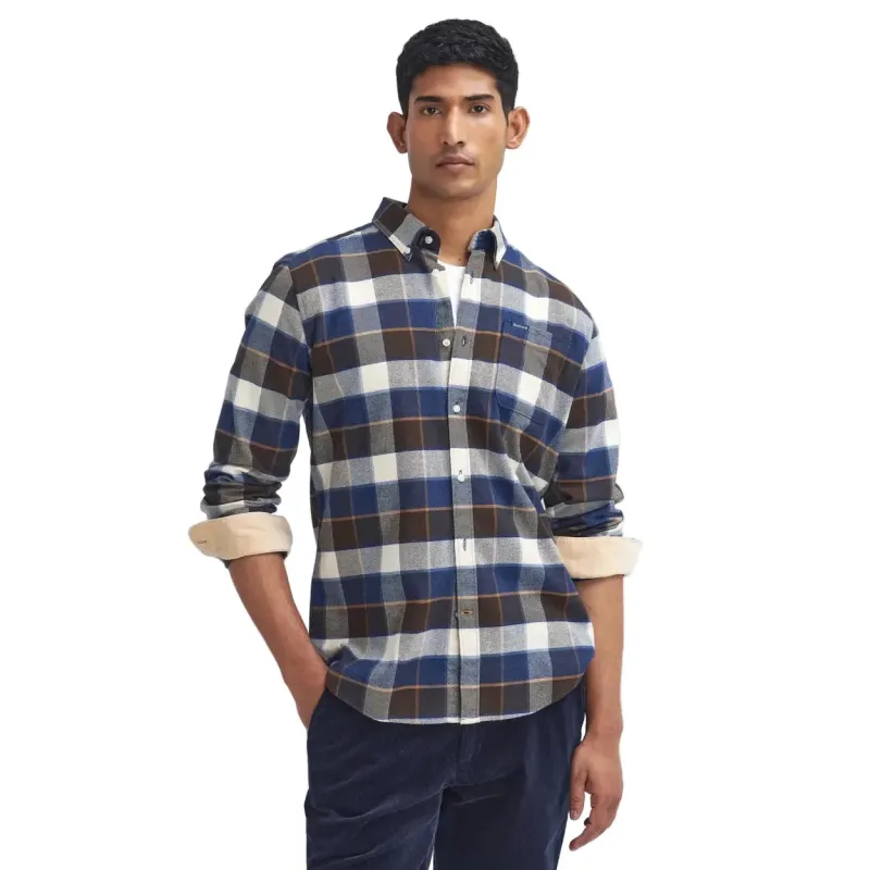 Barbour Mens Shirt Valley Tailored Checked Ecru - Image 2