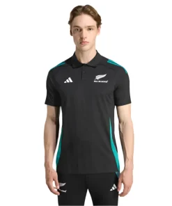Adidas Mens All Blacks 25/26 Training Polo Shirt All Black/Pure Teal