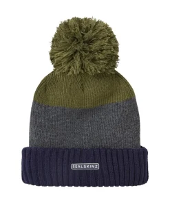 Sealskinz Flitcham Waterproof Cold Weather Bobble Hat Navy/Grey/Olive Unisex HAT