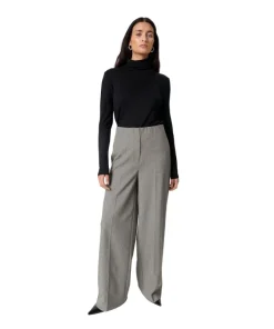 Soaked Womens Trousers Lilu Corinne Wide Long Grey Melange Suiting
