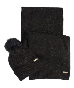 Barbour International Womens Scarf/Beanie Sparkle Gift Set Black