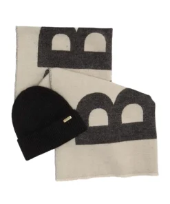 Barbour International Womens Beanie/Scarf Pendle & Milla Gift Set Black/Jasmine