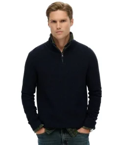 Superdry Mens Half Zip Cotton Texture Eclipse Navy Twist