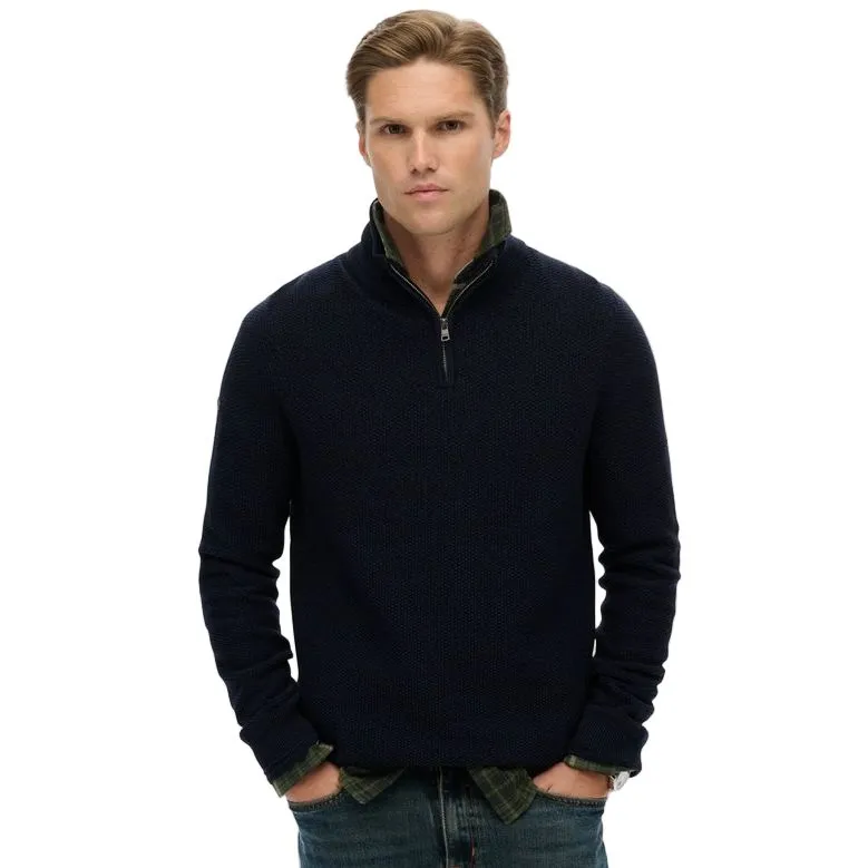 Superdry Mens Half Zip Cotton Texture Eclipse Navy Twist