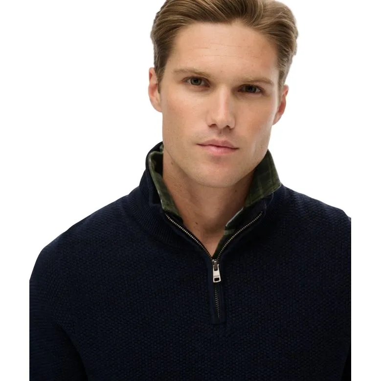 Superdry Mens Half Zip Cotton Texture Eclipse Navy Twist - Image 2