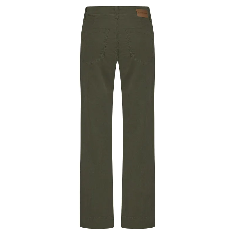 Red Button Womens Trousers Conny Shiny Cord Khaki - Image 2