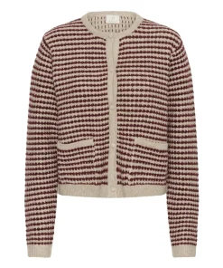 Kaffe Womens Cardigan Ellery Knit Feather Grey melange/Windsor Wine - 10509031 108781