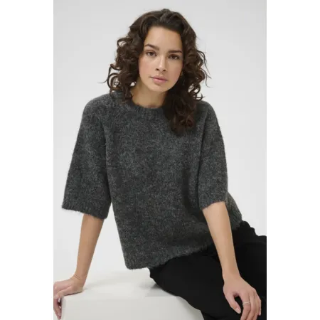 Kaffe Womens Emilie Cropped Knit Jumper Dark Grey