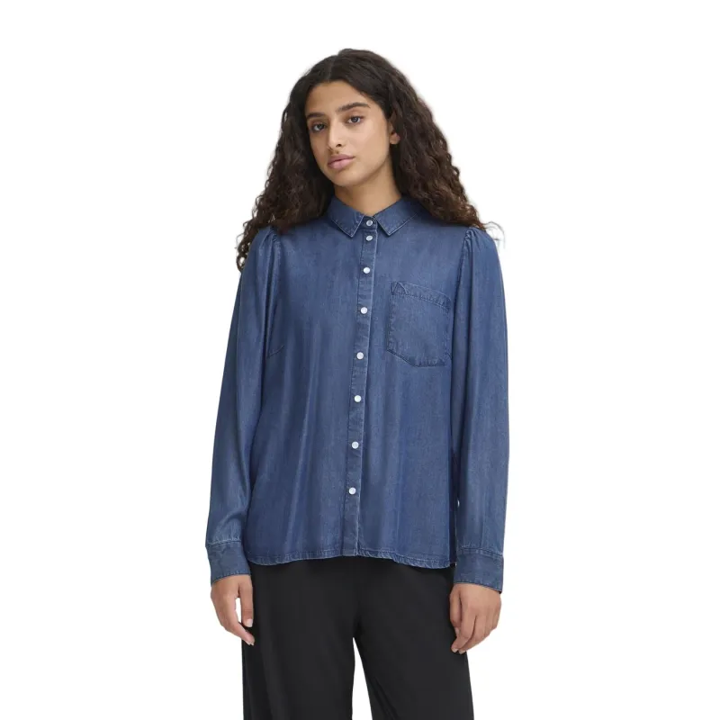 Ichi Womens Shirt Borgie Washed Dark Blue