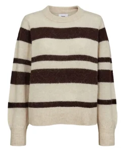 Numph Womens Pullover Riette Wide Stripe Black Coffee