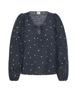 Ichi Womens Top Elva LS Blue/White Hearts