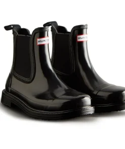 Hunter Commando Gloss Chelsea Boots Black